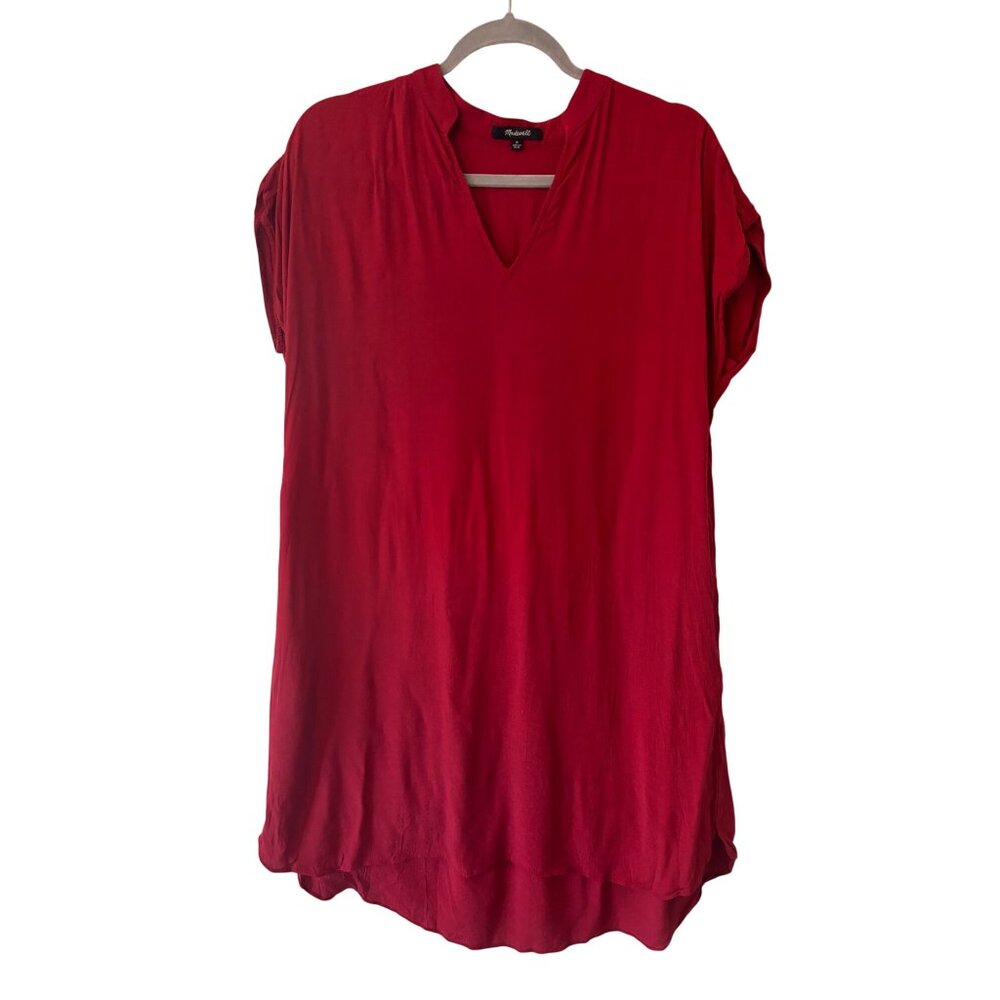 Madewell Bicoastal Tunic Dress Crimson Red Womens Oversized Relaxed Style M - Picture 2 of 9